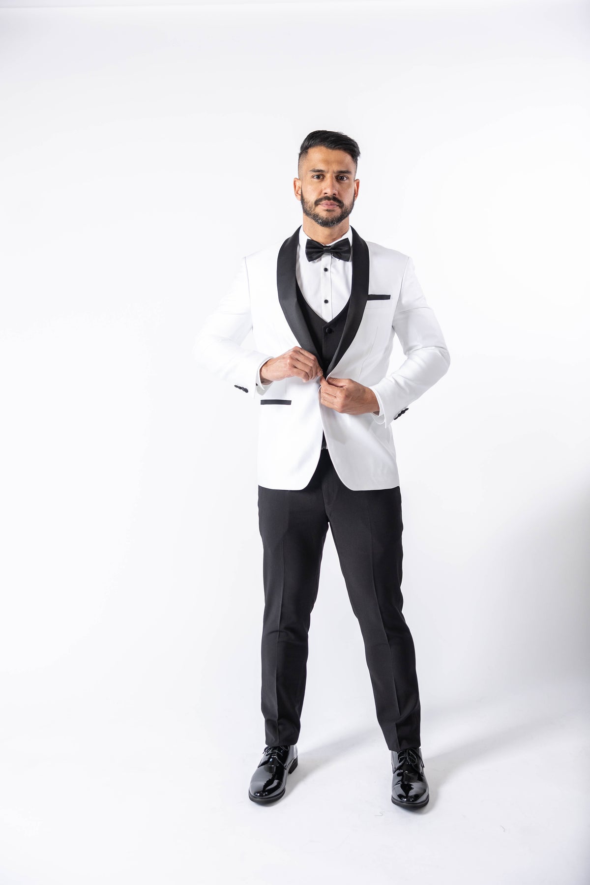 Men's White Tuxedo with Black Lapel Jacket
