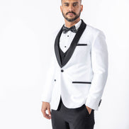 Men's Pearl White Tuxedo Jacket with Black Satin Lapel