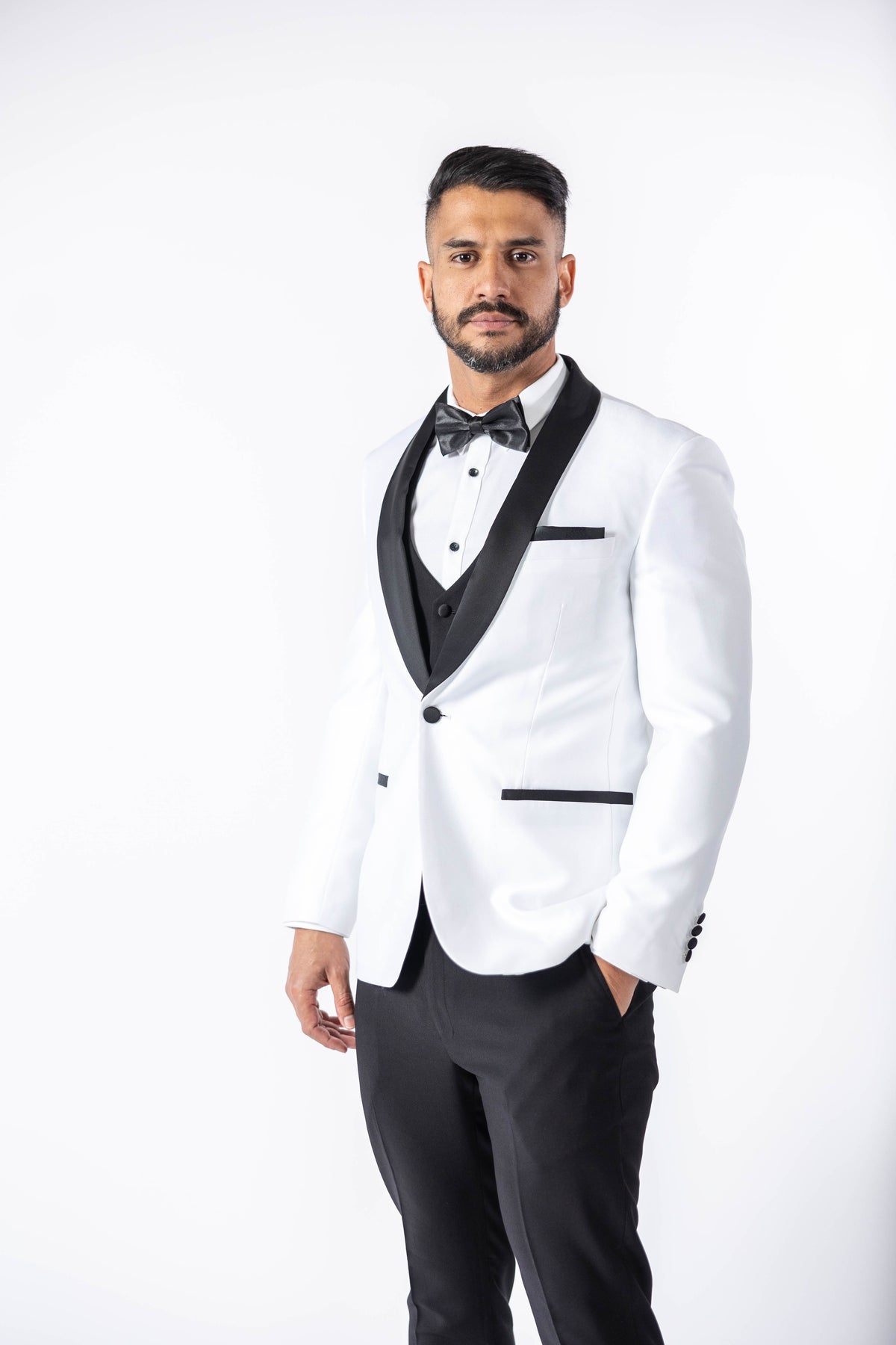 Men's White Tuxedo with Black Lapel Jacket