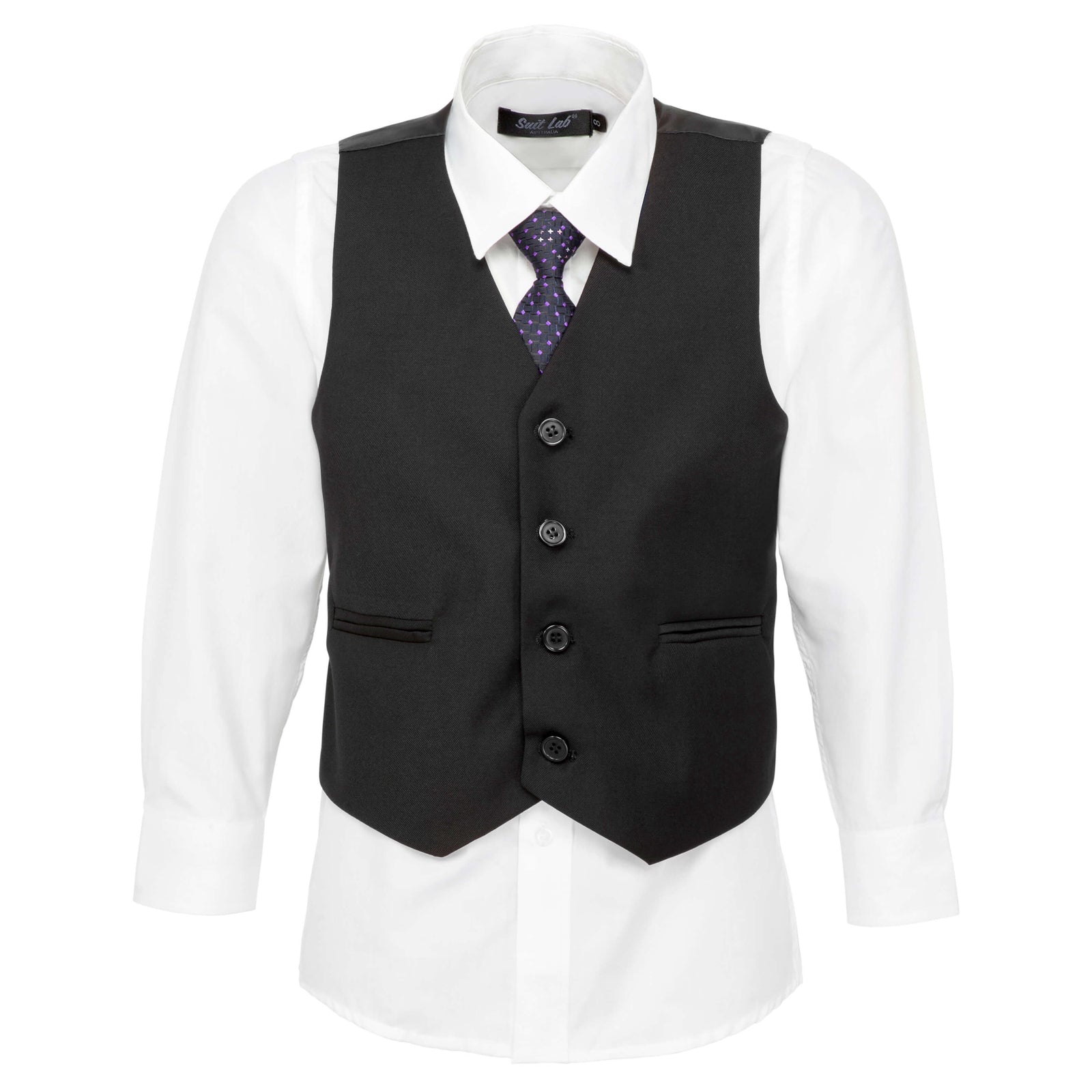 Boys Black 4-Piece Waistcoat Set