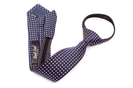 Boys' Tie - Dark Navy/Pink Multi Polka Dots