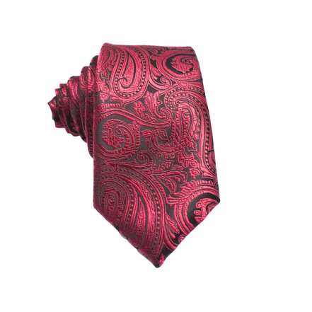 Men's Skinny Tie - Red Paisley On Black