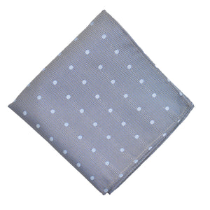 Pocket Square - Stone Grey Blue Polkadot