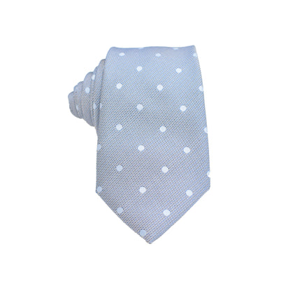 Men's Neck Tie - Stone Grey Blue Polkadot