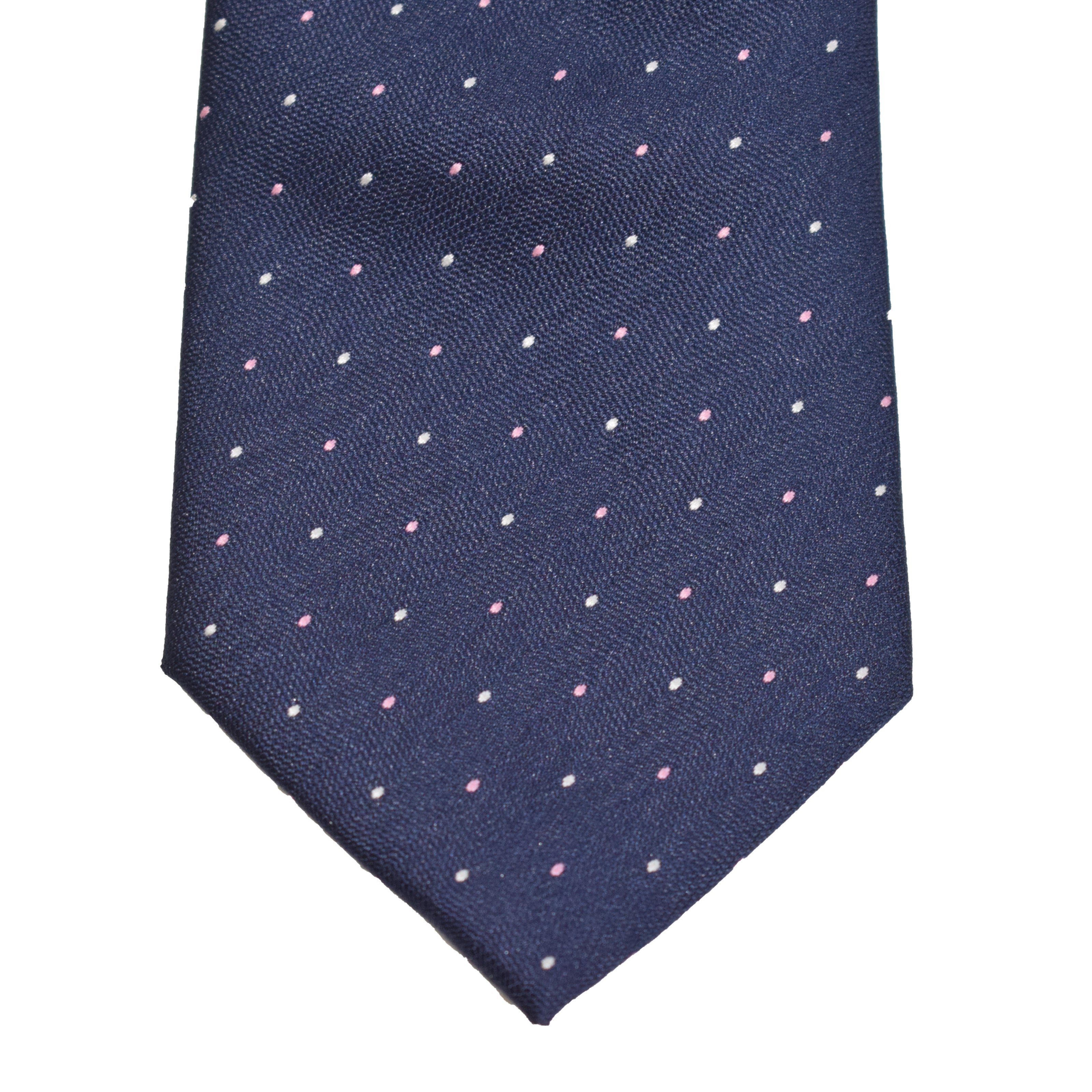 Men's Neck Tie - Navy Pink Micro Polkadot