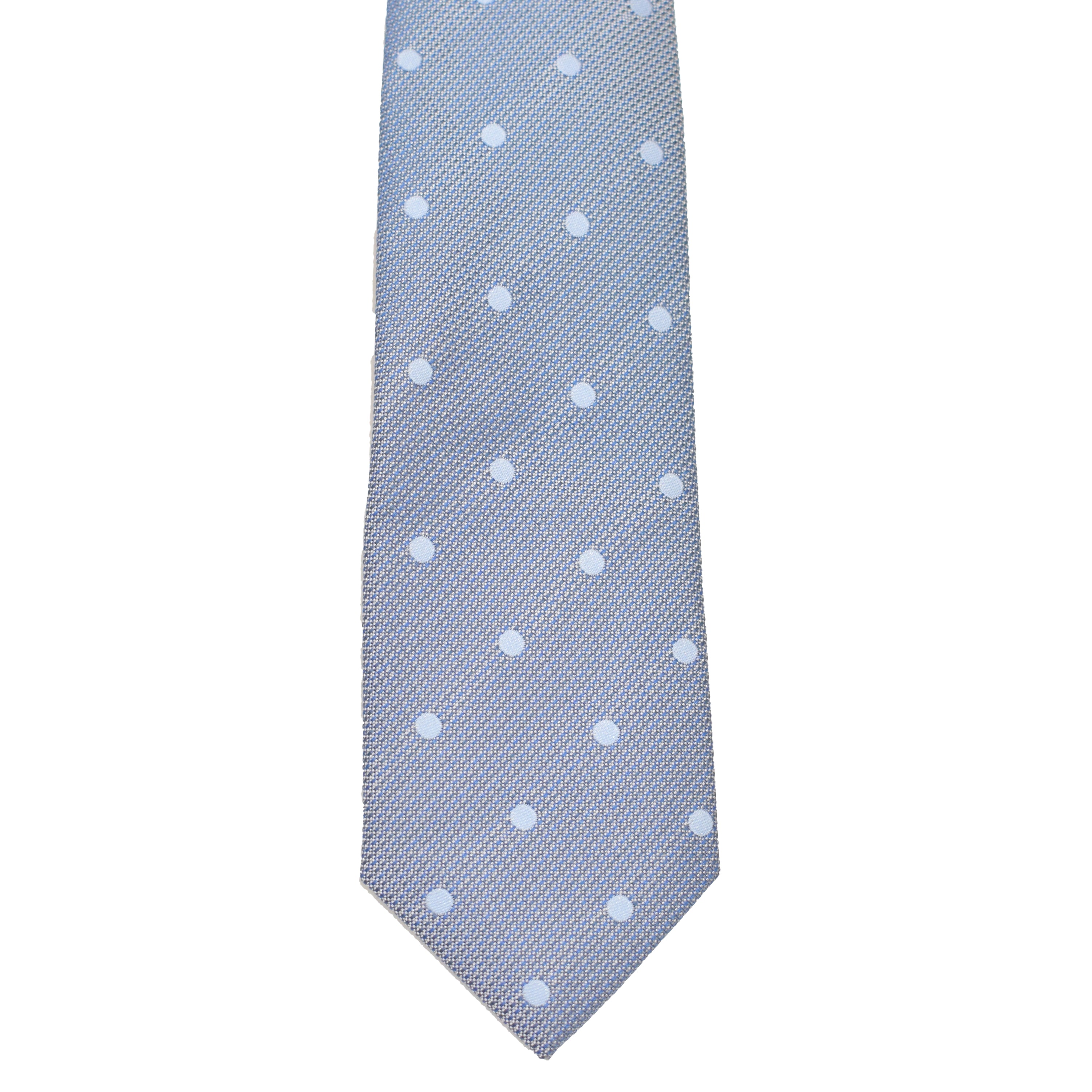 Boys' Tie - Stone Grey Blue Polkadot