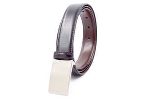 Men Leather Belt - Black Flat Buckle