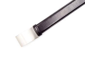 Men Leather Belt - Black Flat Buckle