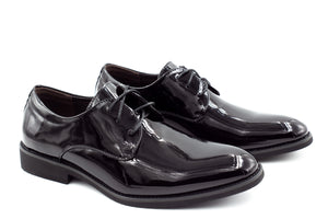 Mens London Derby Shoes - Patent Black