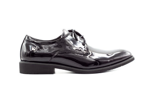 Mens London Derby Shoes - Patent Black