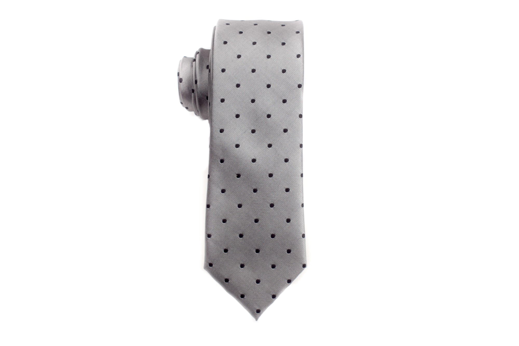 Grey with Navy Polka Dots Skinny Tie - Suit Lab