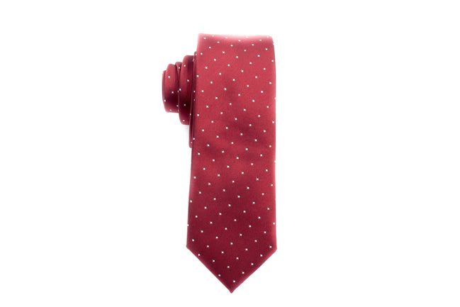 Burgundy with White Polka Dots Skinny Tie - Suit Lab