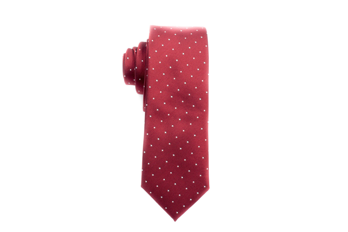 Burgundy with White Polka Dots Skinny Tie - Suit Lab