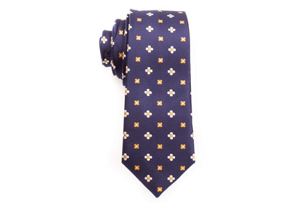 Navy with White/Orange Polka Dots Skinny Tie - Suit Lab