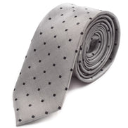 Grey with Navy Polka Dots Skinny Tie - Suit Lab