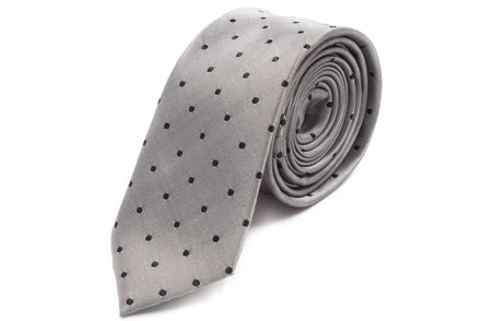 Grey with Navy Polka Dots Skinny Tie - Suit Lab