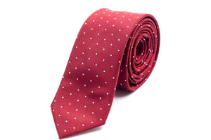 Burgundy with White Polka Dots Skinny Tie - Suit Lab