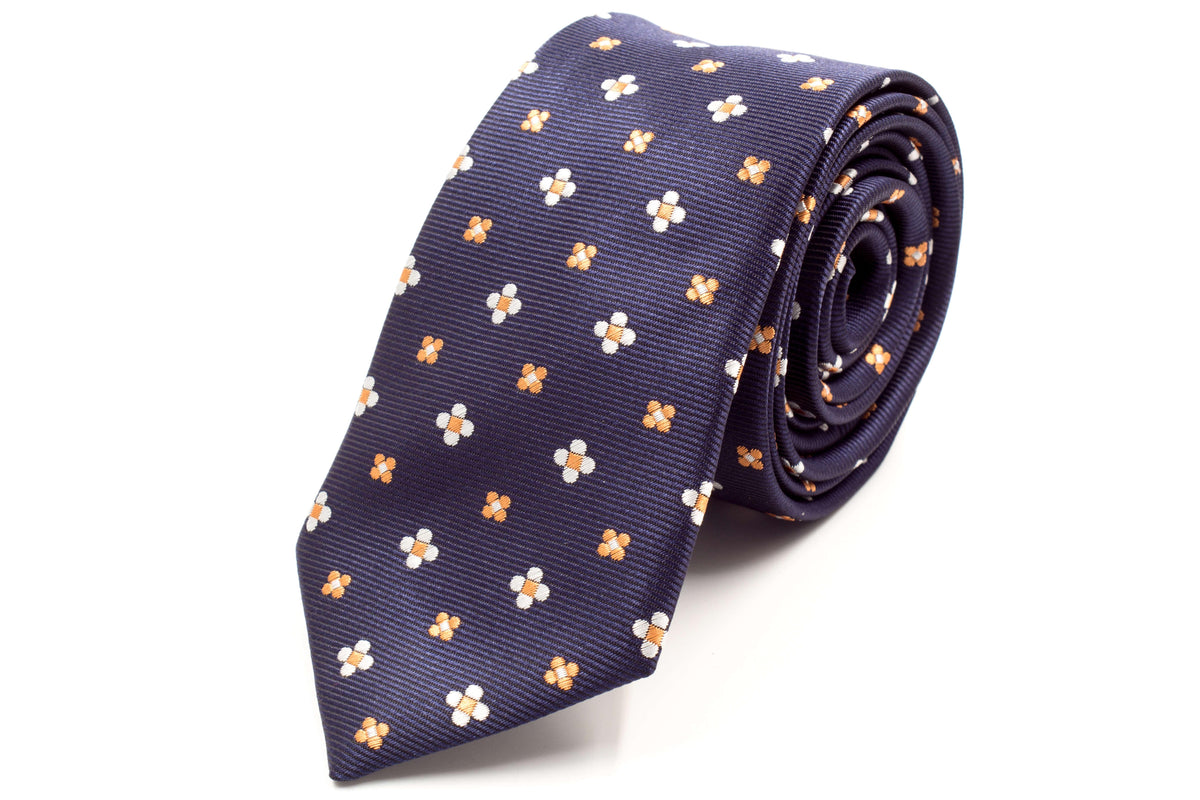 Navy with White/Orange Polka Dots Skinny Tie - Suit Lab