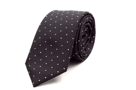 Black with White Polka Dots Skinny Tie - Suit Lab