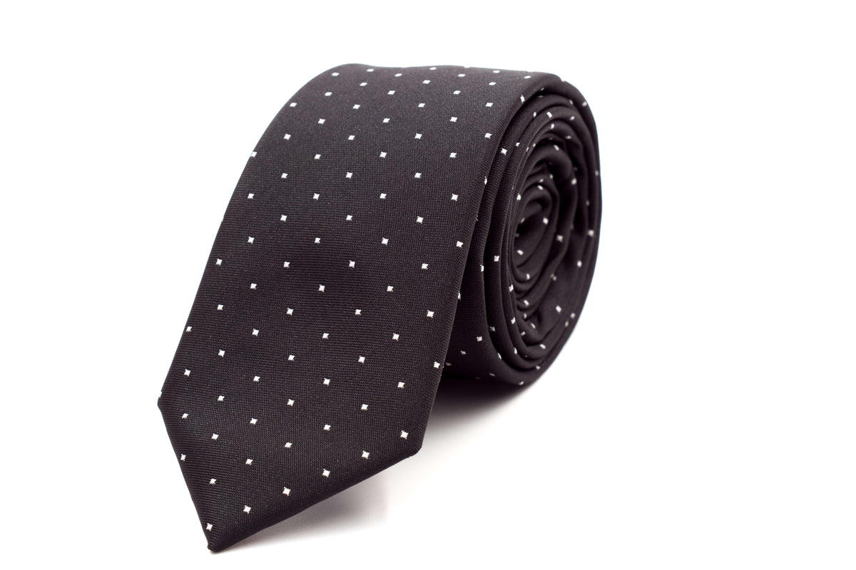 Black with White Polka Dots Skinny Tie - Suit Lab