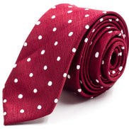 Men's Skinny Tie - Burgundy/White Polka Dot
