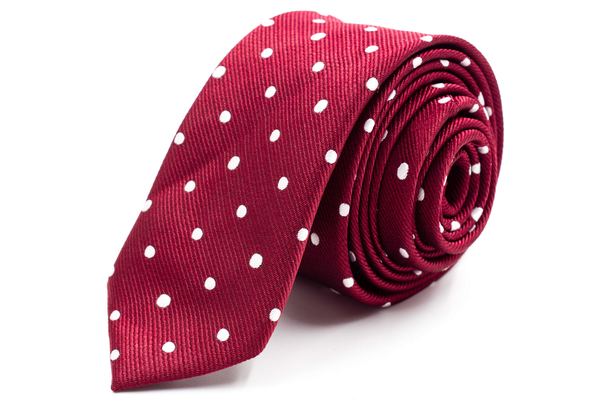 Burgundy/White Polka Dot Skinny Tie