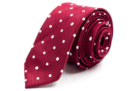 Men's Skinny Tie - Burgundy/White Polka Dot