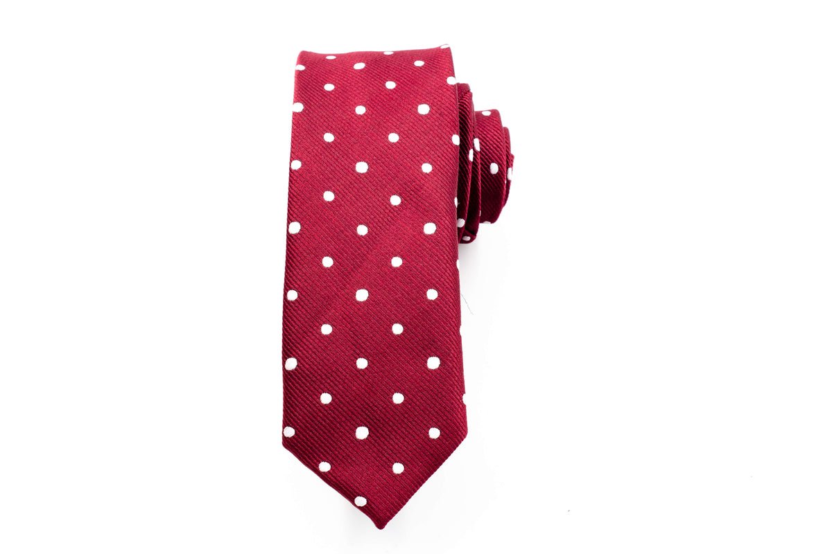 Burgundy/White Polka Dot Skinny Tie