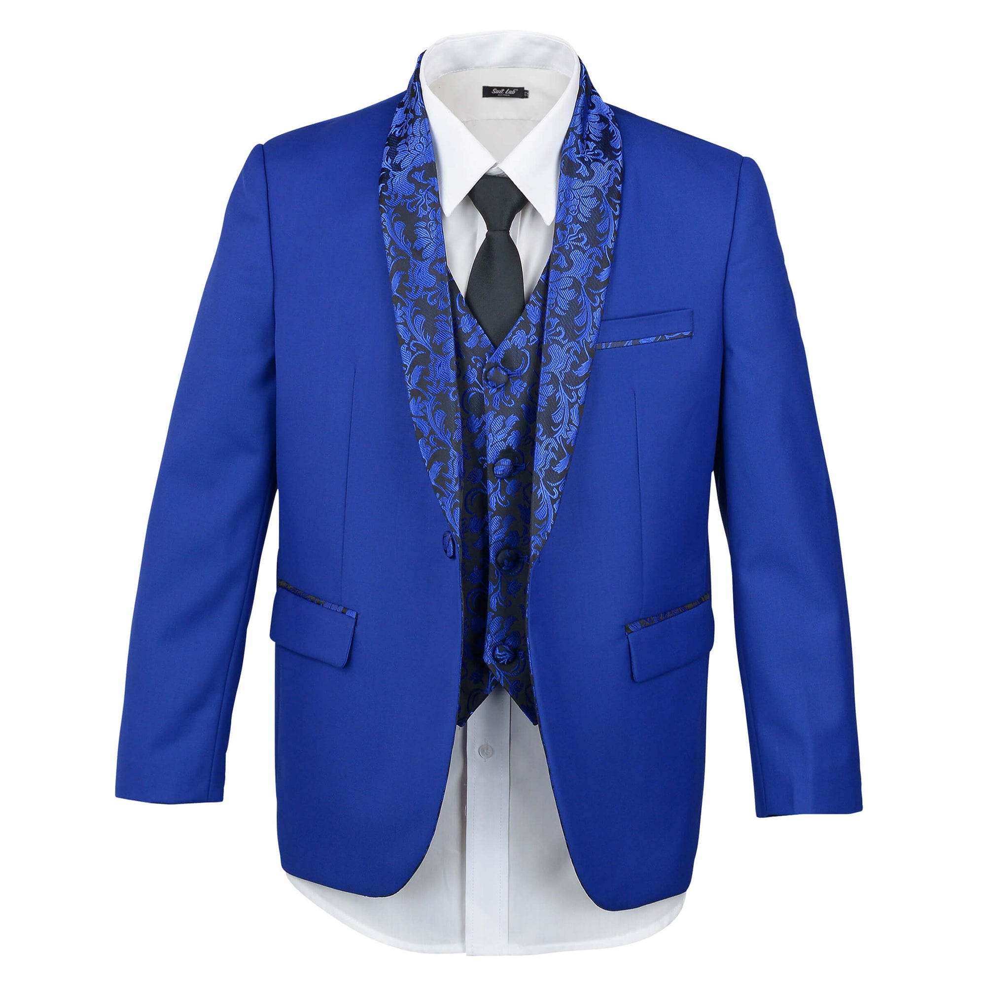 Boys Royal Blue Tuxedo Embroidery Shawl Lapel