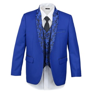 Boys Royal Blue Tuxedo Embroidery Shawl Lapel