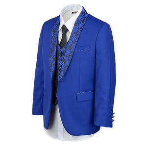 Boys Royal Blue Tuxedo Embroidery Shawl Lapel