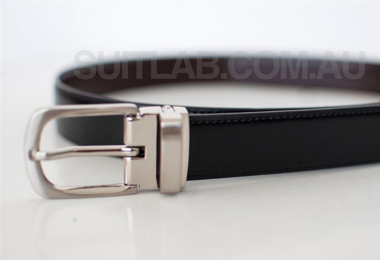 Baby's / Boys' Reversible Black & Dark Brown Leather Belt with Clasp Buckle