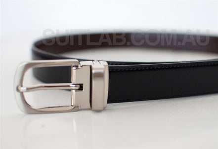 Baby's / Boys' Reversible Black & Dark Brown Leather Belt with Clasp Buckle