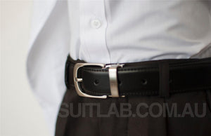 Mens Black Leather Belt - Clasp Buckle - Suit Lab