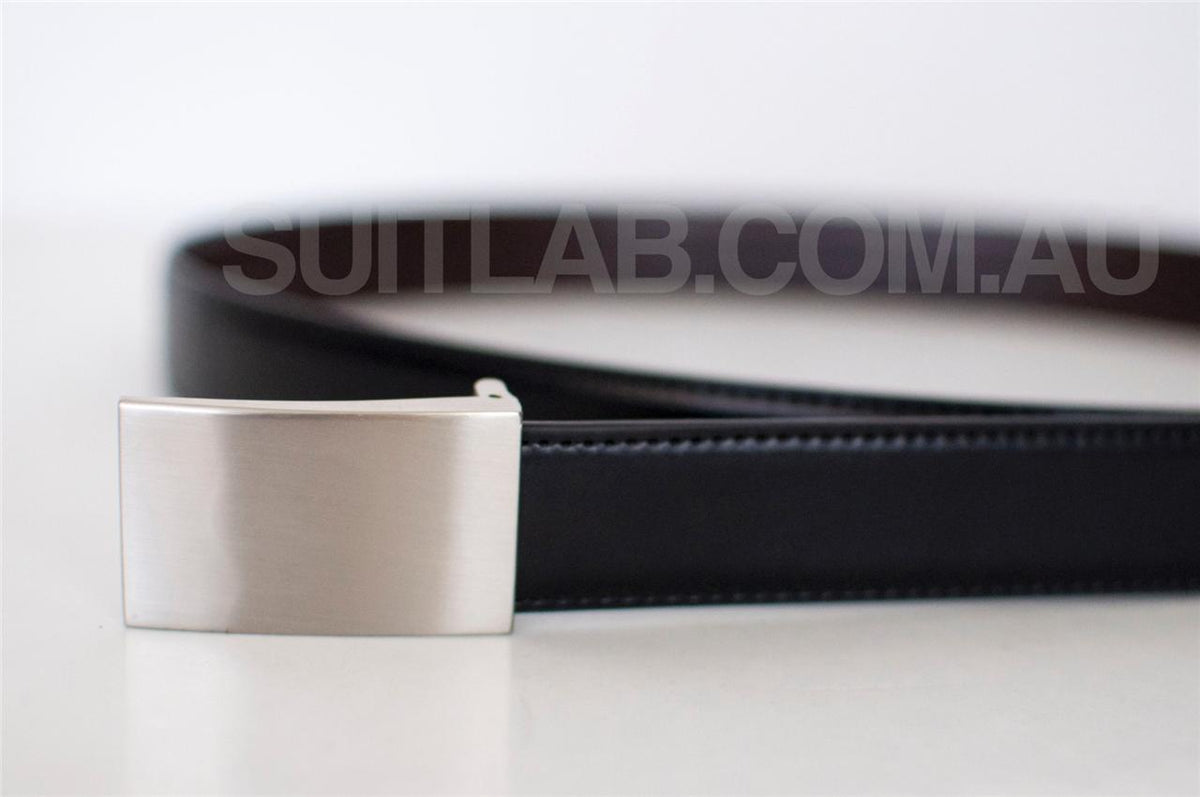 Men Leather Belt - Black Flat Buckle