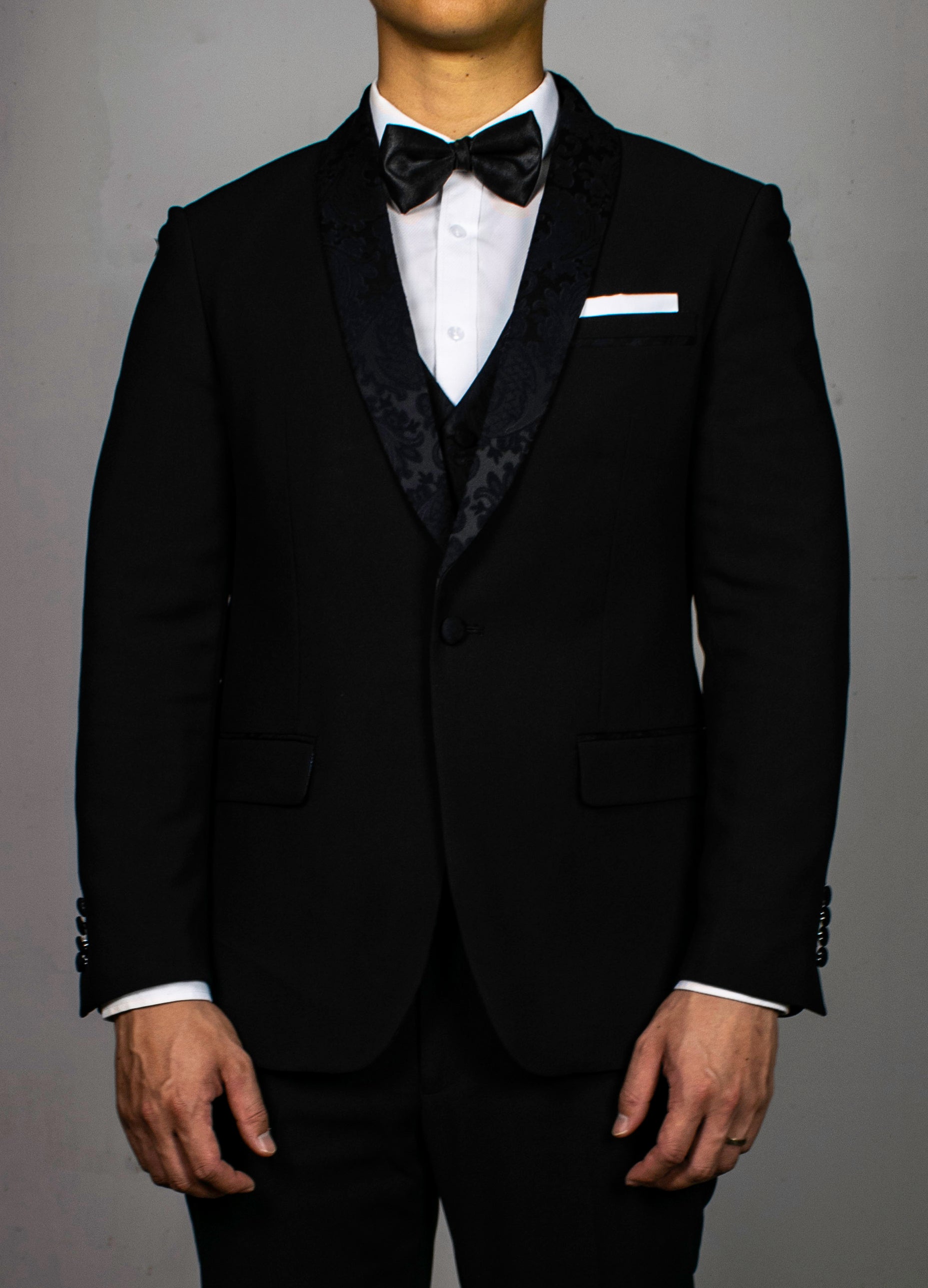 Men's Black Tuxedo Jacket with Embroidery Lapel