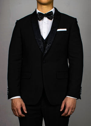 Men's Black Tuxedo Jacket with Embroidery Lapel