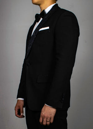 Men's Black Tuxedo Jacket with Embroidery Lapel