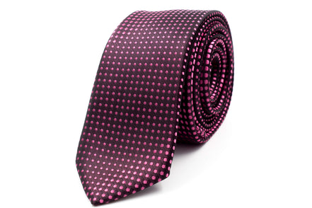 Men's Skinny Tie - Black with Pink Polka Dots